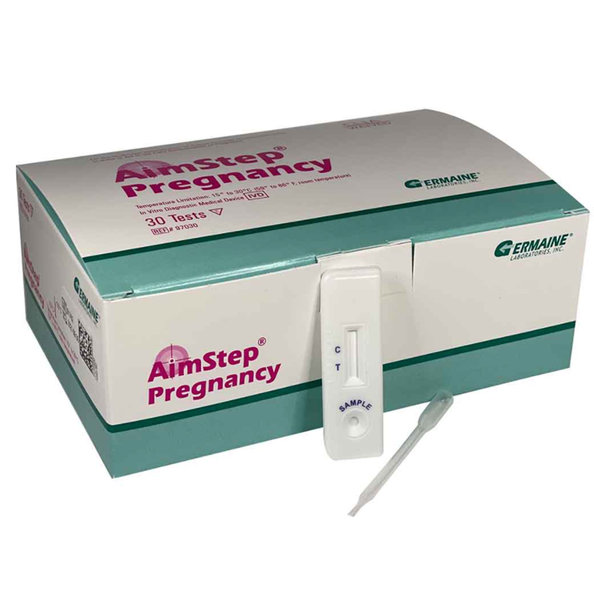 Test Pregnancy Reproductive Health Test Kit AimStep® hCG Pregnancy Test 30 Tests CLIA Waived by Germaine Laboratories  ID 97030